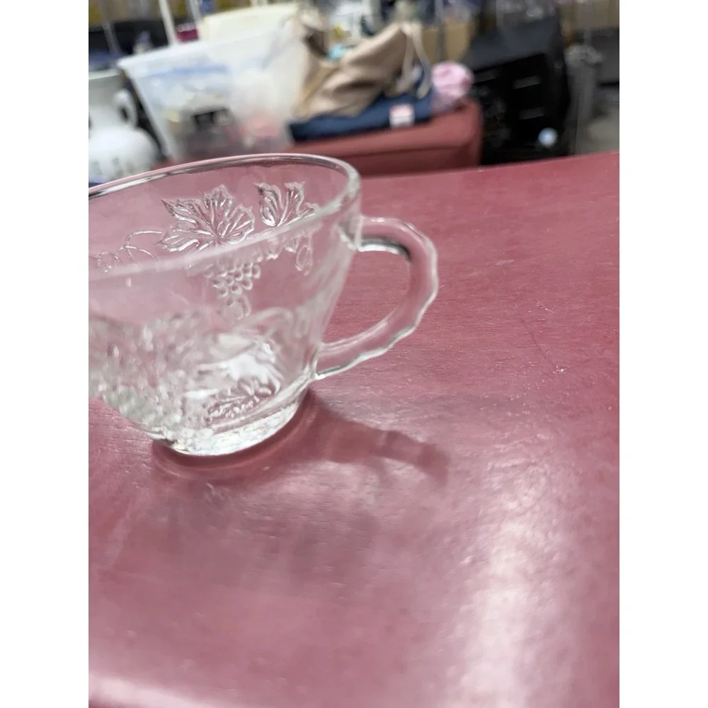 Grape & Vine Punch Bowl Replacement Cups Vintage Anchor Hocking Clear Glass‎